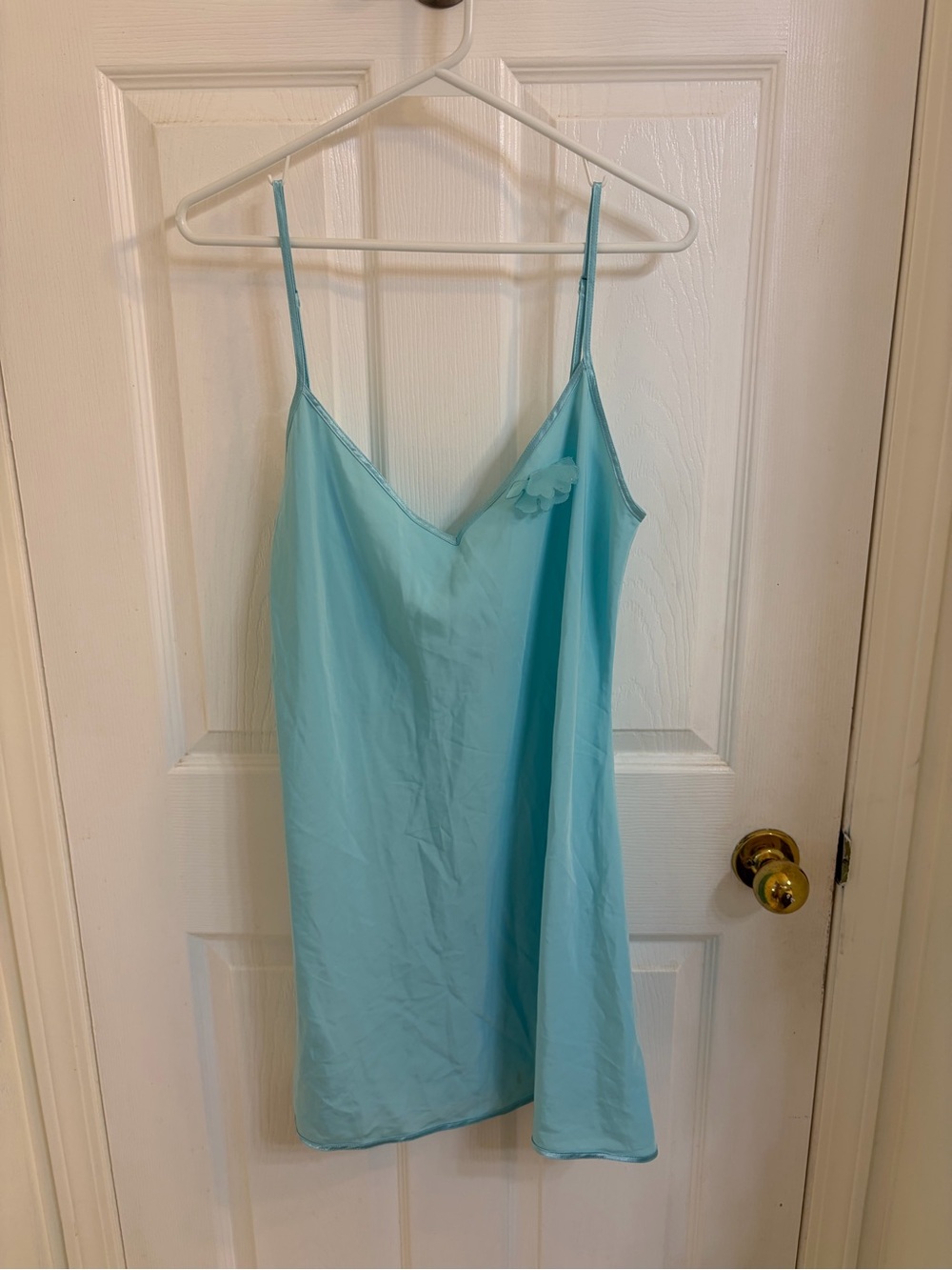 La SENZA Aqua Satin Slip dress with Floral Accent